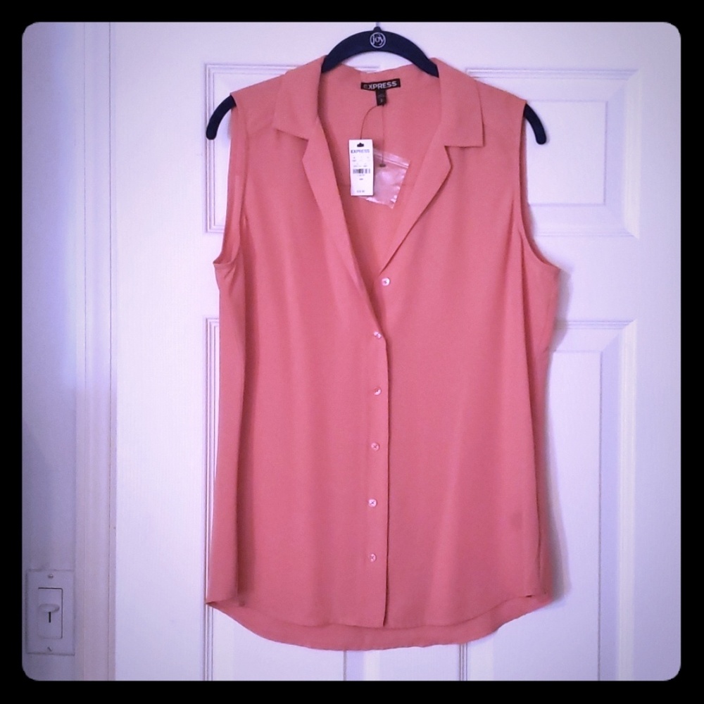 Coral sleeveless button up shirt